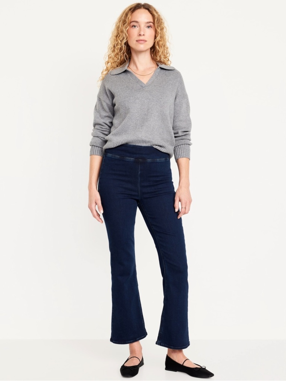 NWT Old Navy High Rise Flare Weekender Flare Blue Jeans Stretch Pull On - Picture 2 of 8